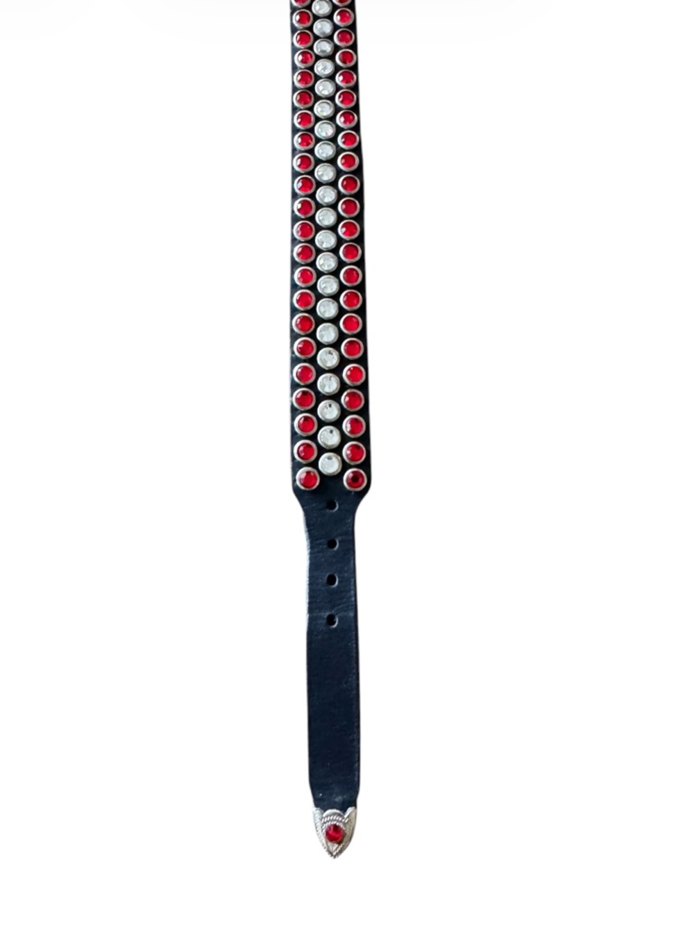 Handmade Western Rhinestone Leather Dog Collar Black Red Crystal Studded Size S - Picture 2 of 6